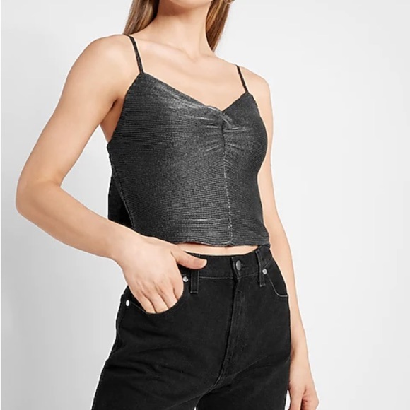 Women’s Express Metallic Pleated Bow Back Cropped Cami gray size small NWT - Picture 5 of 5